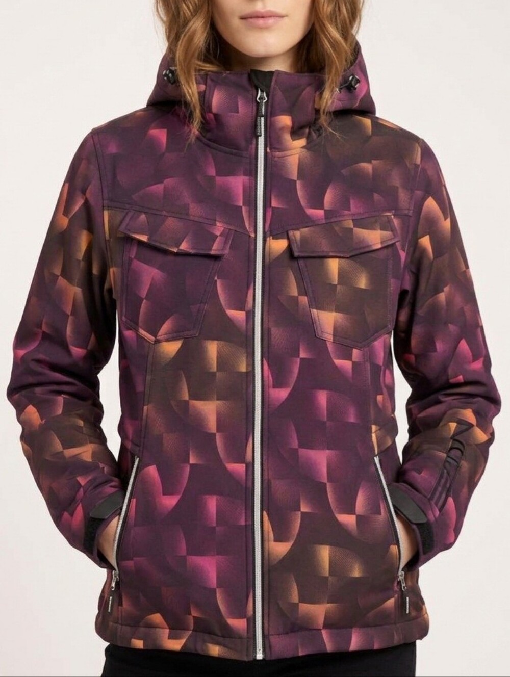 Sz M Noize Hooded Jacket in Purple, Pink, Yellow Gradient Print